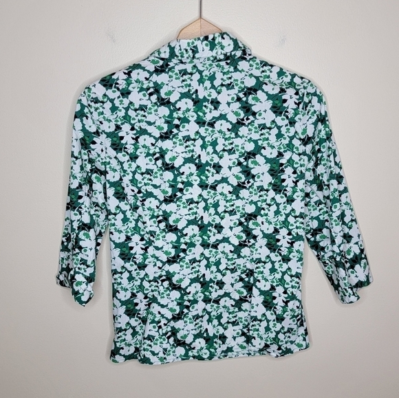 Talbots | Green Floral Crossover Front Shirt Size 4 - Picture 2 of 5